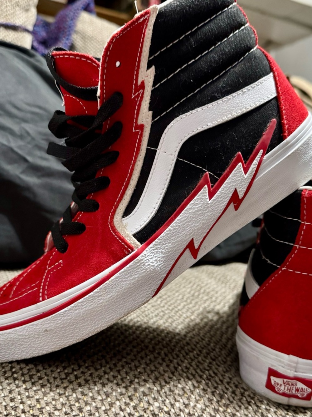 Vans Red Black White High-Top Lightning Skate Sneakers